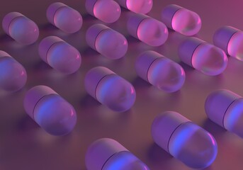 Poster - Heap of capsules in holographic iridescent colors. 3D illustration.