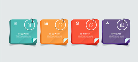 Poster - Business Infographic with note paper design vector.	