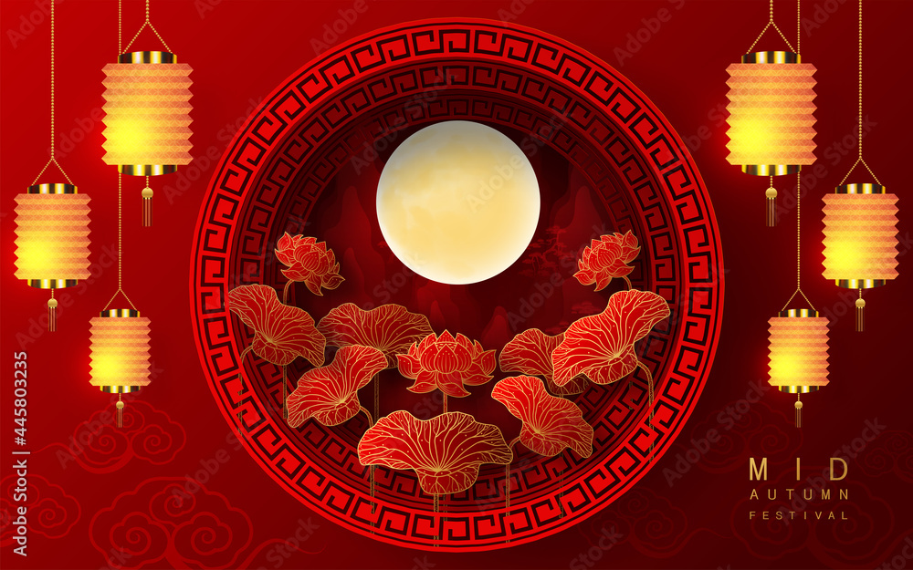 Mid Autumn festival moon goddess chang e with rabbit and moon, mooncake ...