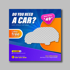 Wall Mural - Car Rental Social Media Post Vector Template