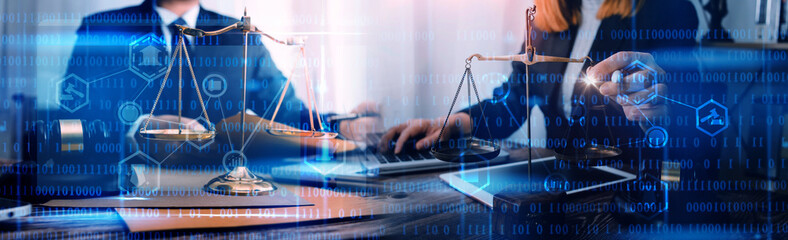 lawyer, labor law, attorney at law, legal advice business concept on screen.