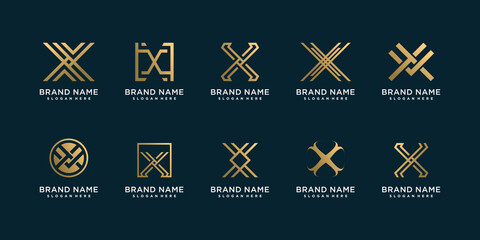 Wall Mural - Letter X logo collection with golden line art concept Premium Vector