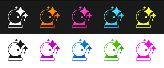 Poster - Set Magic ball icon isolated on black and white background. Crystal ball. Vector