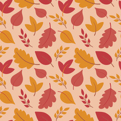 cute autumn seamless pattern background with colorful falling leaves. vector backdrop in simple hand