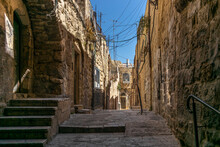 Sandstone Houses In The Arab Quarter In The Old City Of Jerusalem Early In The Morning