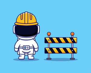 Wall Mural - Cute astronaut with helmet and roadblock