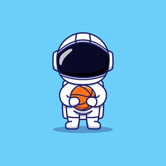 Wall Mural - Cute astronaut carrying basket ball