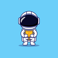Wall Mural - Cute astronaut carrying gold trophy