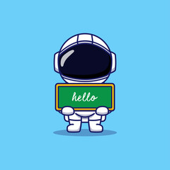Wall Mural - Cute astronaut carrying a chalkboard that says hello