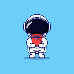 Wall Mural - Cute astronaut carrying a bucket