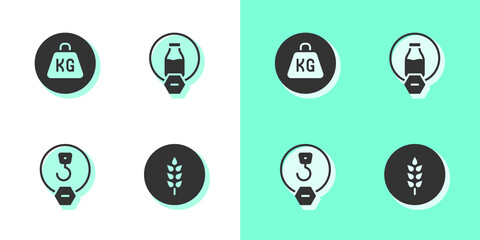 Wall Mural - Set Wheat, Weight, Industrial hook and Lactose free icon. Vector