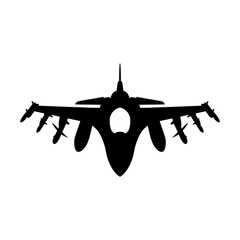 Fighter jet silhouette. Fighter plane from the front corner. Vector.