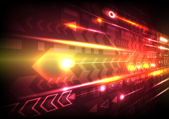 Perspective speed arrow and glowing computer data. Abstract futuristic high technology background. Internet motivation and connection to communicate of innovation