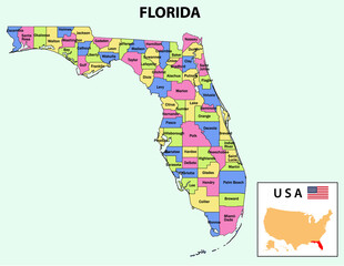 Poster - Alabama Map. State and district map of Alabama. Administrative and political map of Alabama with names and color design.