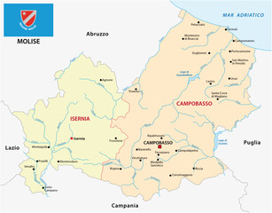  Molise administrative and political map with flag, Italy