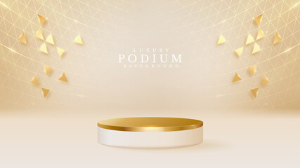 3d style podium shaped gold luxury background, vector illustration for promoting sales and marketing.