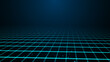 Abstract perspective grid. Digital background in retro style. Landscape on blue background. 3d rendering.