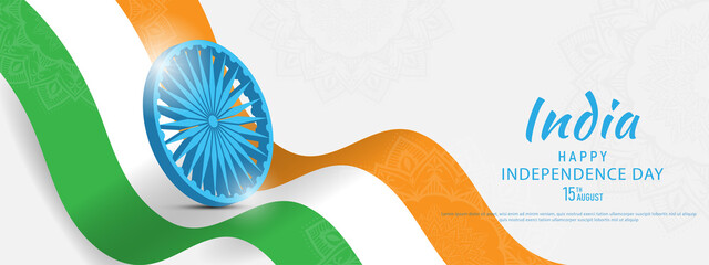 15 th August Indian Independence Day banner template design with Indian flag and Ashoka Chakra