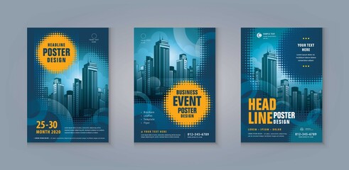 Wall Mural - business leaflet brochure flyer template design set. modern abstract blue glowing circles