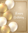 Elegant golden ballon and frame Happy Birthday celebration card banner template background