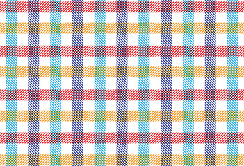 Wall Mural - Plaid check diagonal fabric texture seamless pattern. Vector illustration.(blue, red, orange)