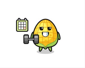 Wall Mural - corn mascot cartoon doing fitness with dumbbell