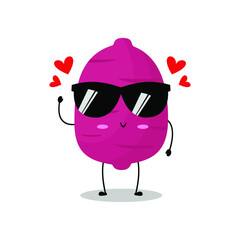 Vector illustration of purple sweet potato character with cute expression, funny, isolated on white background, vegetable for mascot collection, emoticon kawaii, lovely, sunglasses