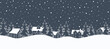 Winter background. Seamless border. Christmas landscape. White silhouettes of houses and fir trees on a dark blue background. Vector illustration