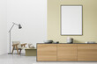 © ImageFlow - Mock up empty posters on the wall. Modern living room interior. Stone floor and stylish furniture. Concept of contemporary design.
