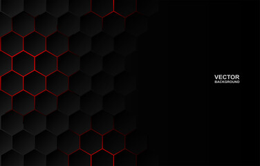 Wall Mural - Abstract. Hexagon black background ,red light and shadow. Vector.