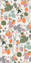 Seamless Pattern With Gnomes And Frog In Strawberry Garden