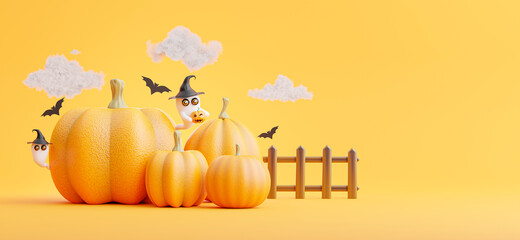 pumpkin collection with halloween concept on orange background