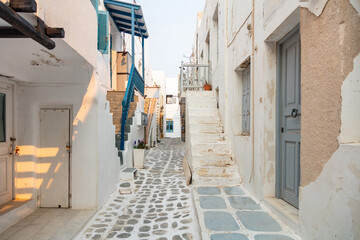 Naklejka na meble Paros island, Greece. Whitewashed buildings, narrow cobblestone streets