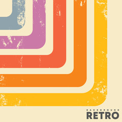 Retro design background with vintage grunge texture and colored stripes. Vector illustration