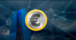 Digitaler Euro als digitale Währung und Zahlungsmittel, im Hintergrund das markante Hochhaus der Europäischen Zentralbank in Frankfurt am Main vor dunklen Wolken, EZB, Probephase, 2021