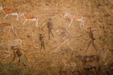 Famous Prehistoric Cave Painting Known As The White Lady Of Brandberg Dating Back At Least 2000 Years And Located At The Foot Of Brandberg Mountain In Damaraland, Namibia, Africa.