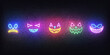 Halloween neon scary face icons. Set of bright face expreshions for Halloween celebration