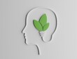 © AlbertoLaratro - 3D rendering of a silhouette of a head made of electrical cable bringing electricity to a green lightbulb made of leaves, conceptualization of sustainability, green economy, innovation and cleantech