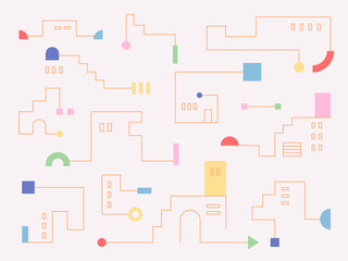 Wall Mural - lines create a building silhouette, and cute shapes are decorated. simple pattern design template.