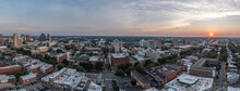 Aerial Sunset View Of Richmond Capital City Of Virginia With Dramatic Sky Overlooking The Fan District And Monroe Ward, Main Street 