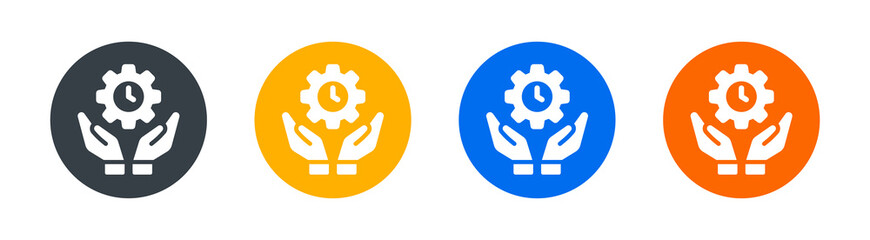 Aufkleber - Time organizing, Time management icon. Hand holding clock with cogwheel icon vector illustration.