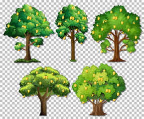 Sticker - Set of different trees on transparent background