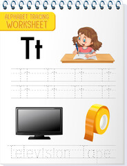 Sticker - Alphabet tracing worksheet with letter T and t