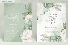 Watercolor Wedding Invitation Template With Arrangement Flower And Leaves