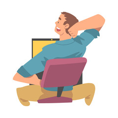 Sticker - Videoconference and Web Meeting with Man Character Engaged in Online Communication in Real Time Vector Illustration