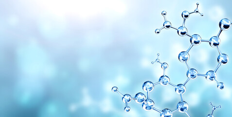 Wall Mural - horizontal banner with models of abstract molecular structure