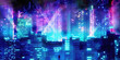 © jeffery - 3d render of Science fiction chip neon cyberpunk city night panorama   3D illustration of dark futuristic sci-fi city lit with blight neon lights
