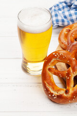 Wall Mural - Lager beer mug and fresh baked homemade pretzel