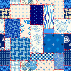 Fototapete - Patchwork textile pattern. Seamless quilting design background.