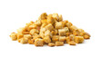 Pile of homemade bread croutons isolated